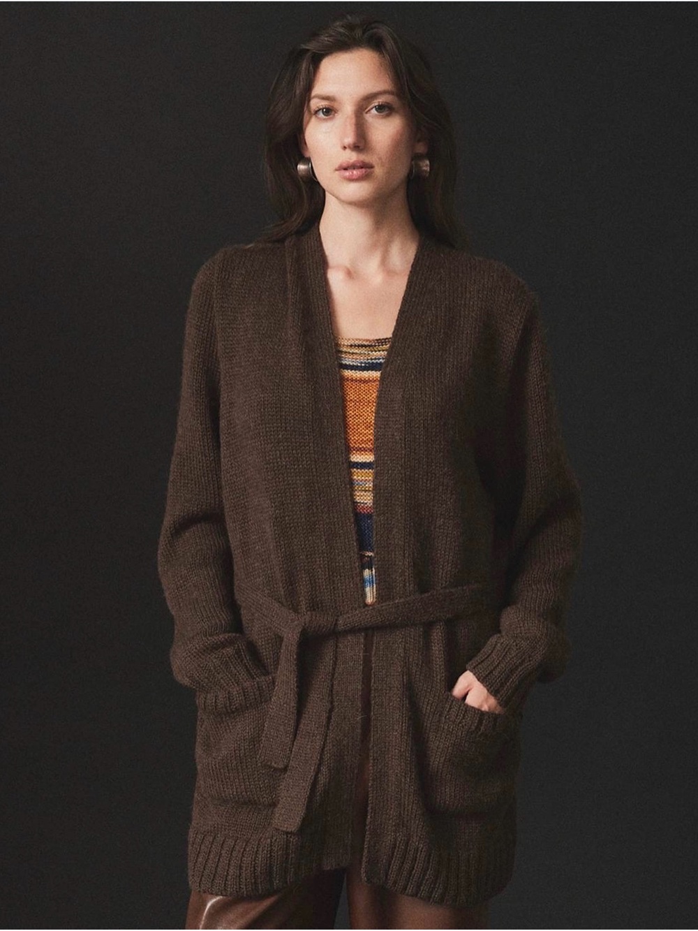Misha and Puff Long Cardigan in Rich Brown
